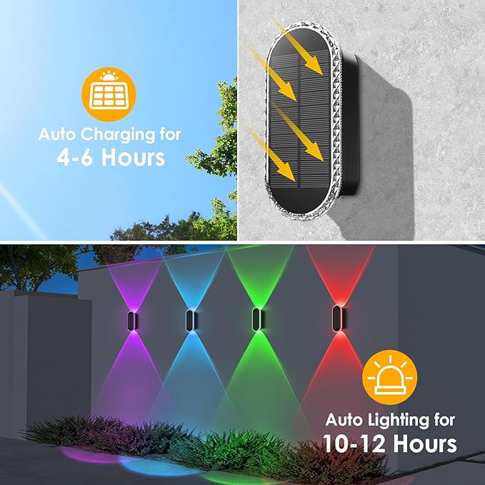 8PK Solar Fence Lights Outdoor - Solar Outdoor Light Warm White &amp RGB Lights for Outside Backyard Patio Deck Fence Stair Handrail Pool and Wall