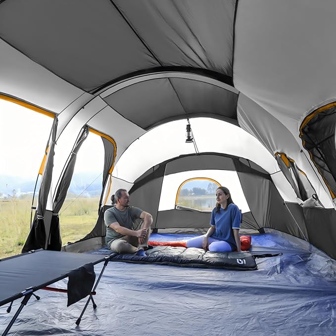 CAMPROS CP Tent 12-Person-Camping-Tents3 Room Family TentsWaterproof Windproof Family Tent with Top Rainfly6 Large Mesh WindowsDouble LayerEasy Set Up Portable with Carry Bag-20' x 9' x 72(H)