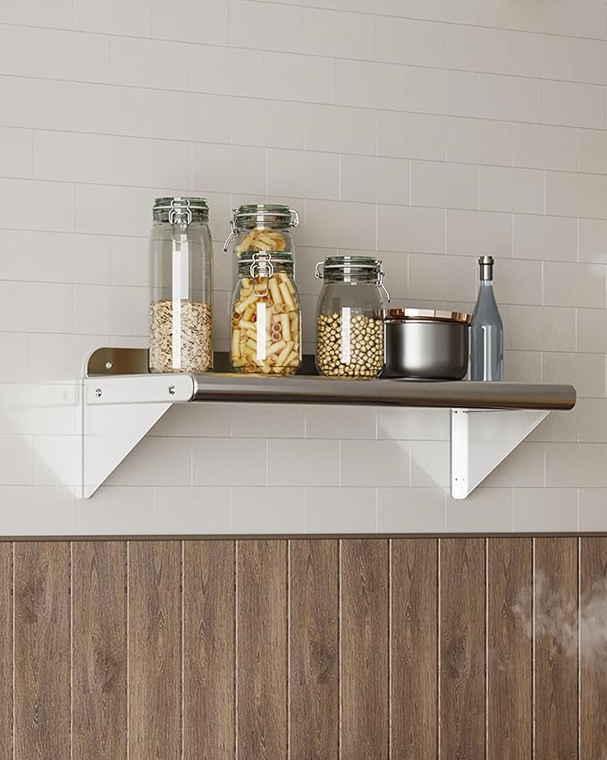 NSF Certified 12 x 36 Stainless Steel Wall Mount Shelf with Backsplash Commercial Grade 200 lb Capacity for Restaurant and Kitchens.