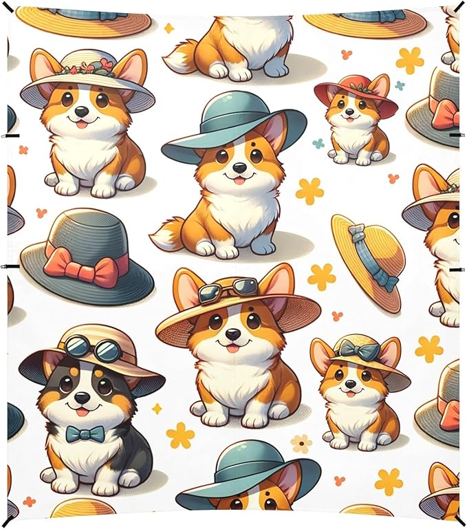 Cute Cute Dogs in Hat Camping Sun Shelter Beach Tent Portable Beach Sun Shade Outdoor Canopy for Camping Trips Fishing Picnic