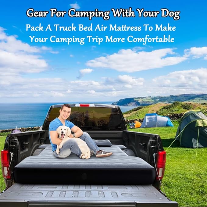 KINMAC Inflatable Full-Size Short Truck Bed Air Mattress 16.4FT Car Air Pump Cord Carry Bag for Outdoor Truck Camping Grey