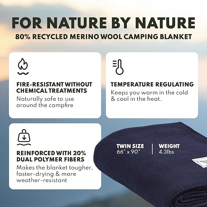Woolly Mammoth Woolen Company Merino Wool Blanket - 80% Merino Wool - Camping Blankets for Cold Weather - Mositure-Wicking for Overlanding Hunting Emergency Kits Bushcraft (66 x 90 Lapsis)