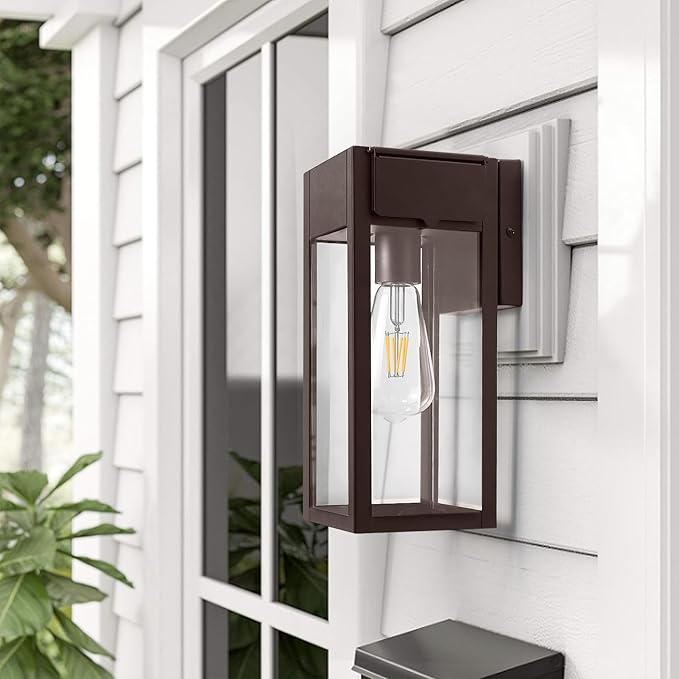 Porch Lights Outdoor Wall Sconce Outdoor Light with GFCI Outlet Waterproof Exterior Wall Lantern Light Fixtures Anti-Rust Wall Lamp for Patio Doorway Garage- Bronze 1 Pack