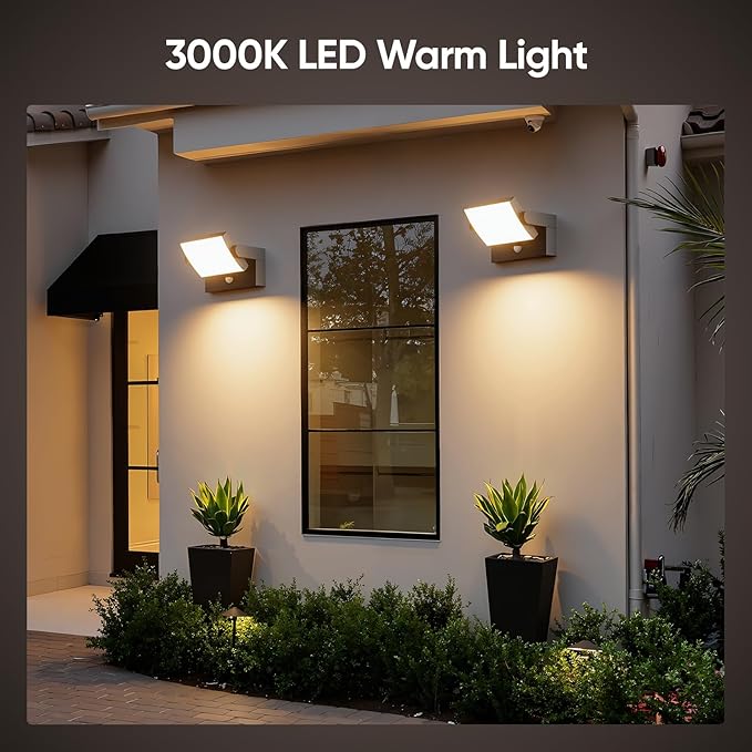 2 Pack 40W Motion Sensor Outdoor Wall Lights 3000K Black LED Light Fixture IP65 Waterproof Exterior Porch Light 360 ° Adjustable Head Flood Wall Lighting for House
