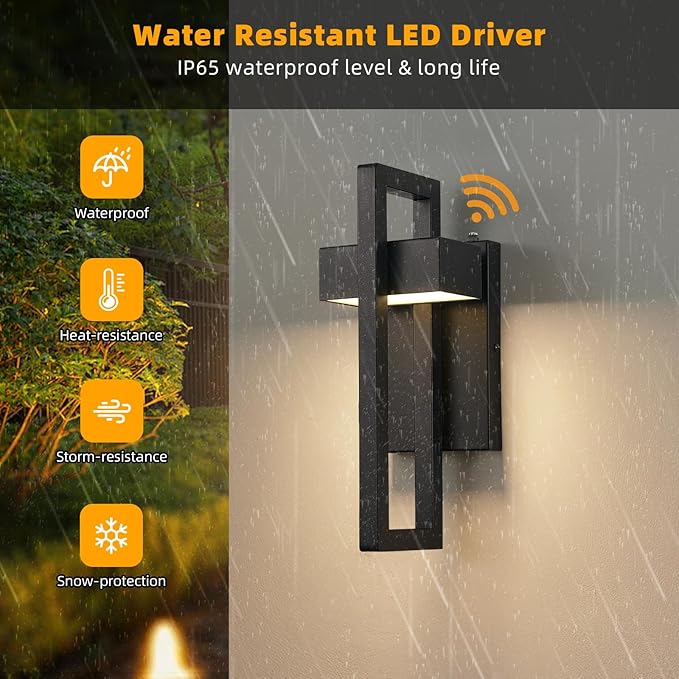 tewei LED Outdoor Wall Sconce Dusk to Dawn Outdoor Lighting Modern Exterior Lighting Fixtures Black LED Front Porch Lights Outside Wall Mount Lights for House Hallway Warm White 3000K 2 Pack