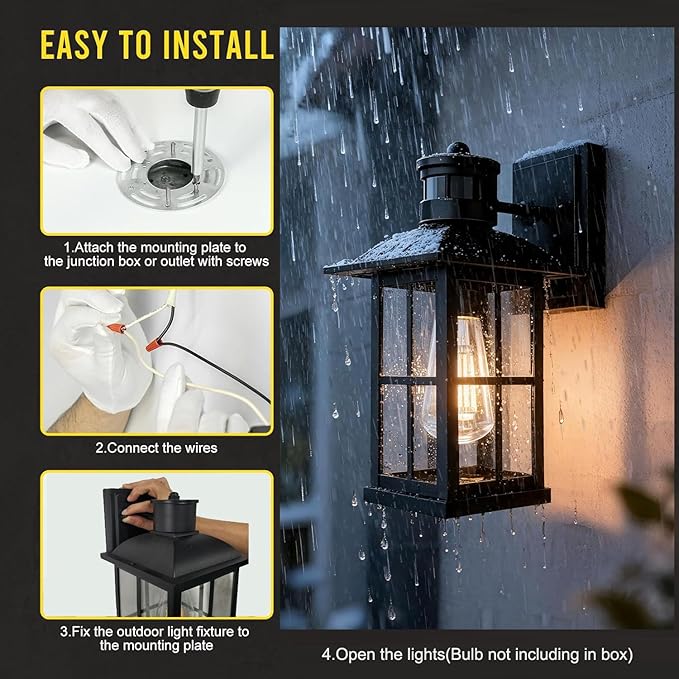 15 Large Outdoor Wall LightsModern Black Exterior Wall Light Fixture with E26 Sockets &amp Tempered GlassWaterproof Porch Lighting for Wall Exterior Waterproof Wall Lanterns (15inch-1Pack)