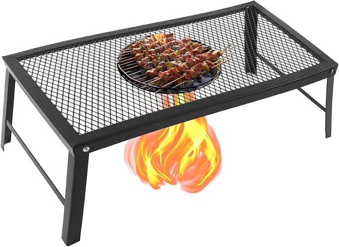 Portable Folding Campfire Grill Grate Multifunctional &amp Waterproof 304 Stainless Steel Outdoor Camp Grill Rack (Black)