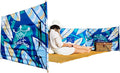 Premium 20 ft Beach Windscreen Privacy Screen Wind Blocker Free Rubber Mallet and Carry Bag Included (Surfs Up)