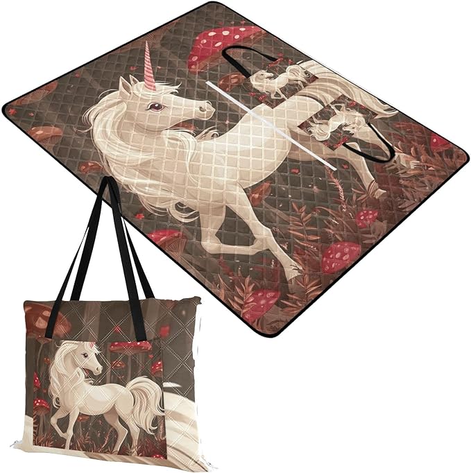 KLL Robust unicorns Burgundy Waterproof Beach Necessities Portable Grass Outdoor Playmat for 8 To 10 Adults Couples Gift mantas para dia de campo