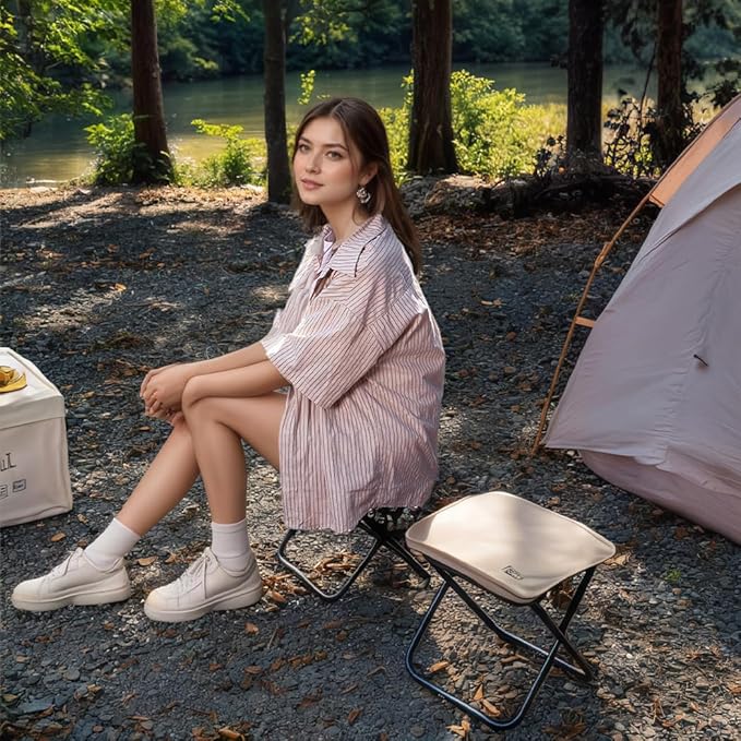 Portable Folding Chair Purse - Lightweight Compact Foldable Stool for Outdoor Hiking Picnic &amp City Commuting | Innovative Multi-Use Design with Easy Carry Function | Khaki Color