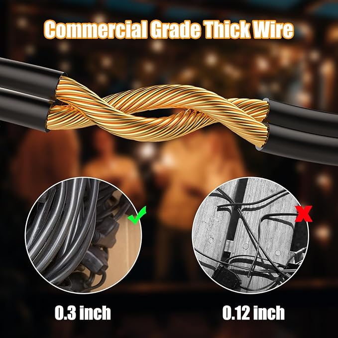 Lakumu Outdoor String Lights 96FT(48×2) Commercial Grade Heavy Duty Patio Lights with Dimmable S14 Shatterproof LED Bulbs Linkable Waterproof Bistro Lights for Outside Deck Backyard Cafe Market