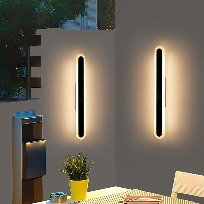 2 Pack 31.4inch Modern Exterior Wall Lights 3 CCT 3000K/4500K/6000K Long Oval Outdoor Wall Mount Sconces 31W IP65 Waterproof Minimalist Strip Led Lighting for House Porch Garage Garden