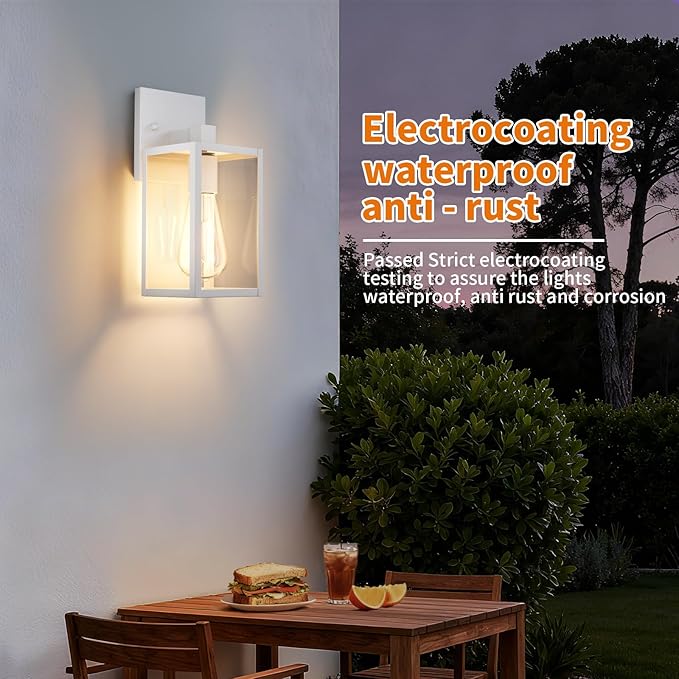 2 Pack White Exterior Lighting Fixtures Wall Mount Outside Front Porch Lights for House Outdoor Lantern Lamp Waterproof Wall Sconce Lights Coach Light for Garage Entryway