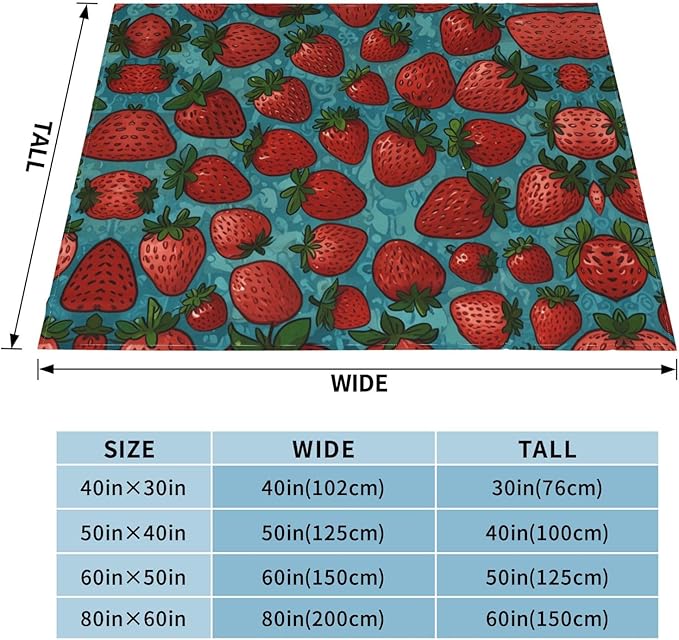 Strawberryies 50x40 Printed Soft Fleece Blanket for Sofa Bed and Camping - Cozy Blanket for Travel Picnics Nighttime Use