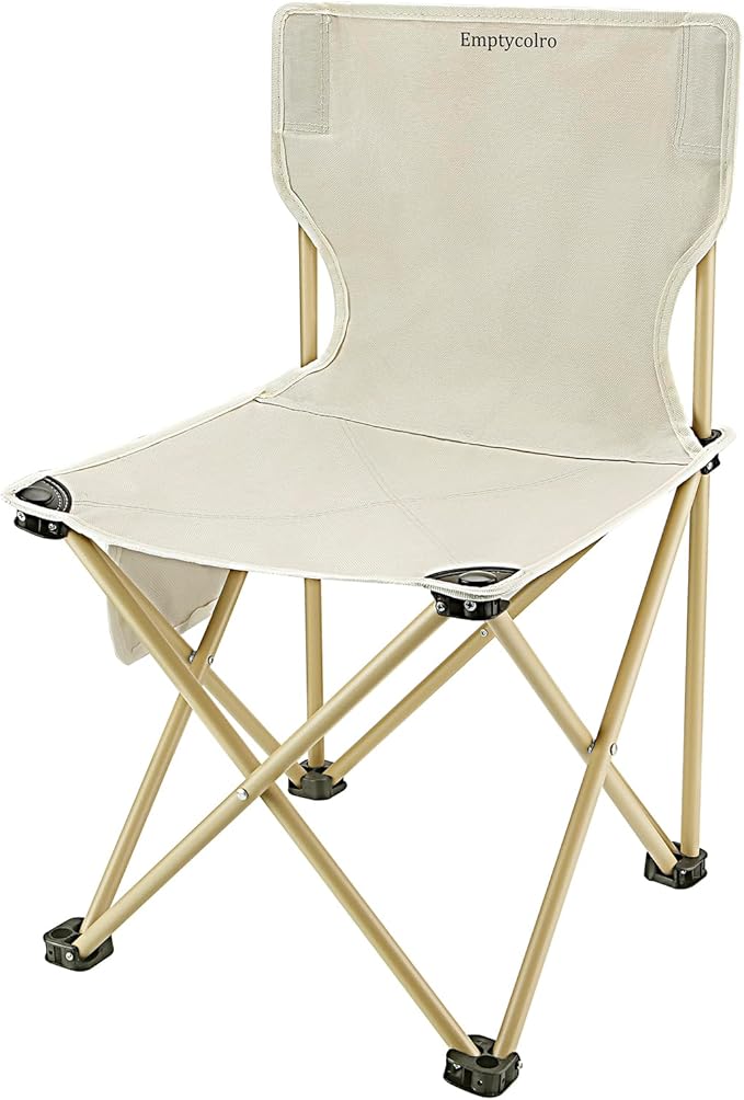 Emptycolor Folding Camping Chair with Side Pocket Lightweight Portable Collapsible Outdoor Chair for Beach Picnic Hiking Sunbathing – Beige