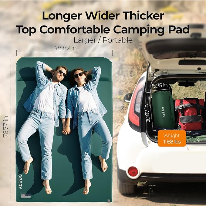 OGERY Self Inflating Sleeping Pad with Electric Pump 3.15 Ultra-Thick Memory Foam Camping Pad 4 Season Camping Mattress Pad with Built-in Pillow Camping Essentials Gear for Tent Travel Car