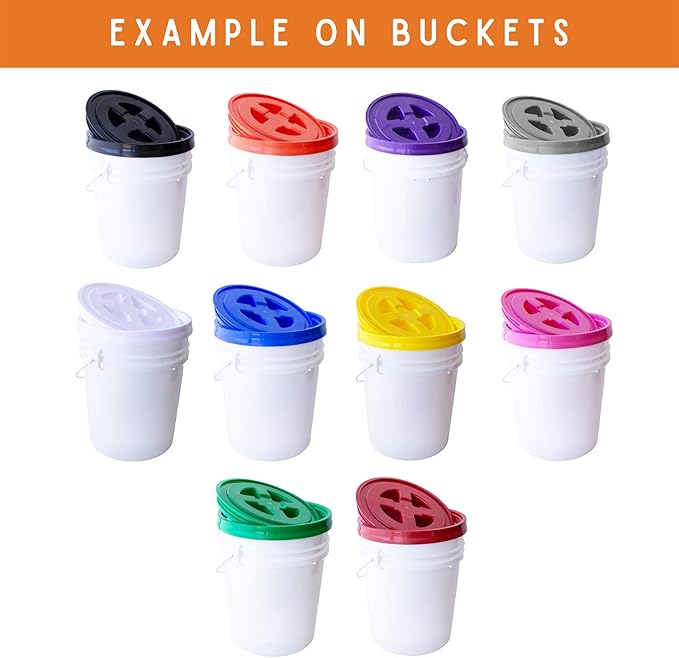 Smart Seal Replacement Lid - 10 Pk Multi Color - Easy Screw On Container Lid for 3.556 &amp 7 Gallon Buckets - Food Grade Industrial Storage Wood Pellets Cat &amp Dog Food More