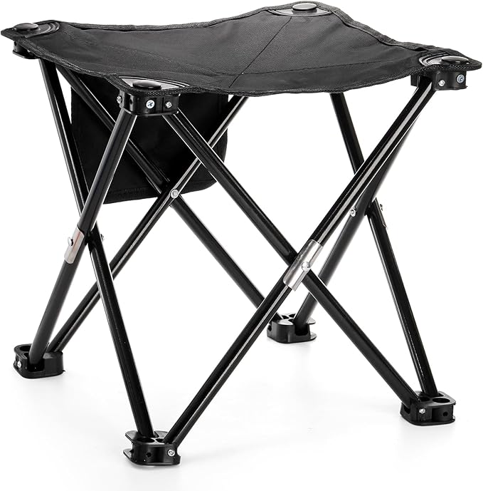 2 Pack Camping Stool 13 Inch Compact Camping Chair Portable Lightweight Folding Stool Seat with Side Pocket and Carry Bag for Outdoor Hiking Fishing Picnic Beach and Lawn Party Black