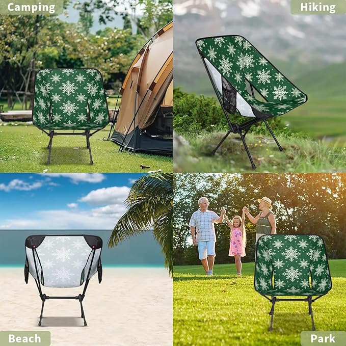 Portable Camping Chair Christmas Snowflakes Ultralight Folding Camping Chair Gothic Snowflakes Backpacking Hiking Chair with Cup Holder for Outdoor Travel Beach Picnic Festival 176 lbs Capacity