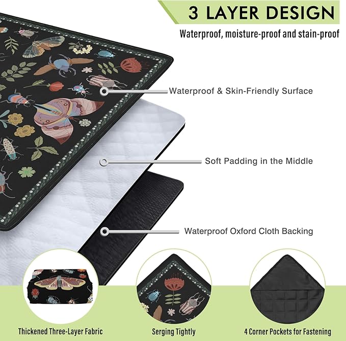 Insect Picnic Blankets Waterproof Foldable 60″X80″ Packable Picnic Mat Boho Outdoor Blanket for Grass Large Beach Blanket Sandproof Picnic Accessories for Camping Music Festival Park Lawn Travel