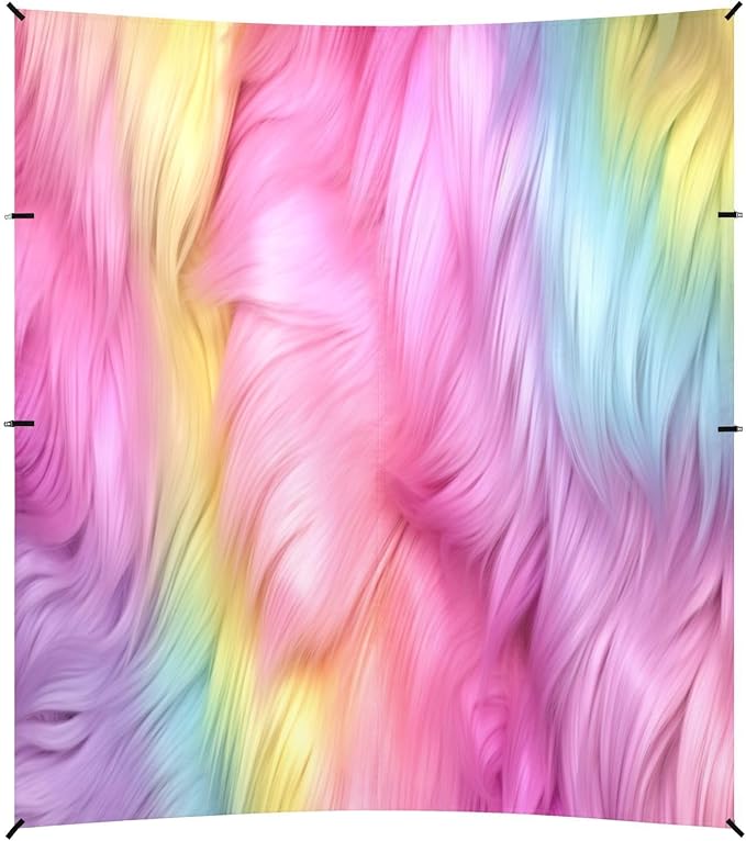 Rainbow Furry Texture Beach Tent Sun Shelter 9.2' x 10.5' Beach Canopy with 4 Sandbags 4 Stability Poles Sand Shovels - Tent Canopy for Beach Camping Fishing Picnics