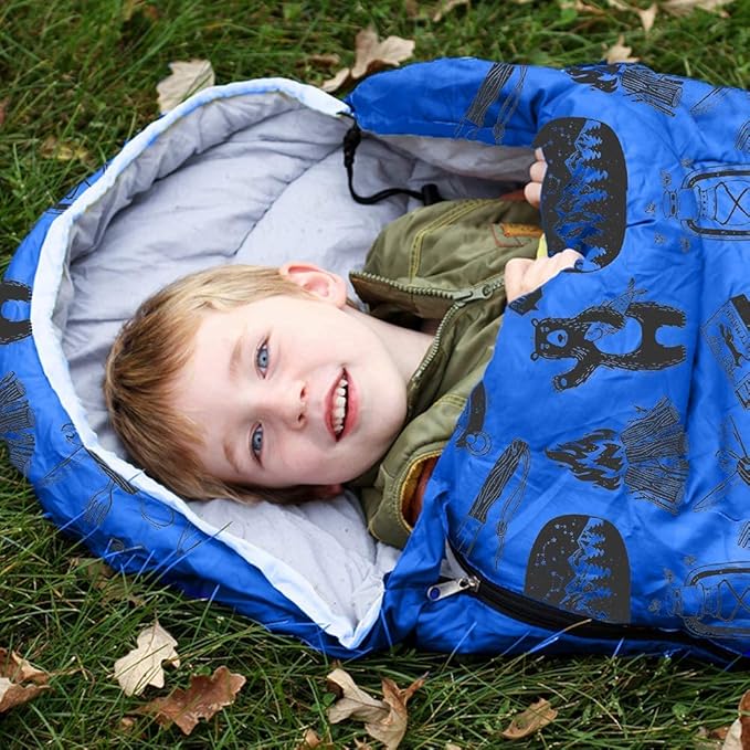 KidzAdventure Mummy Style 32 – 59F Kids Sleeping Bag with Pillow Sleeve 4 Season Lightweight and Backpacking Style Ideal for Camping Sleepover Boys Girls Youth and Toddlers