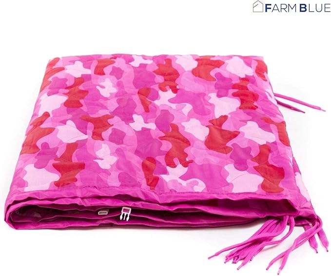 Farm Blue Pink Camo Military Camping Blanket - Woobie Blanket Poncho Liner - for Hiking Gear Backpacking and Car Survival Blankets - Unique New Pretty N Pink Custom Pattern Avail at