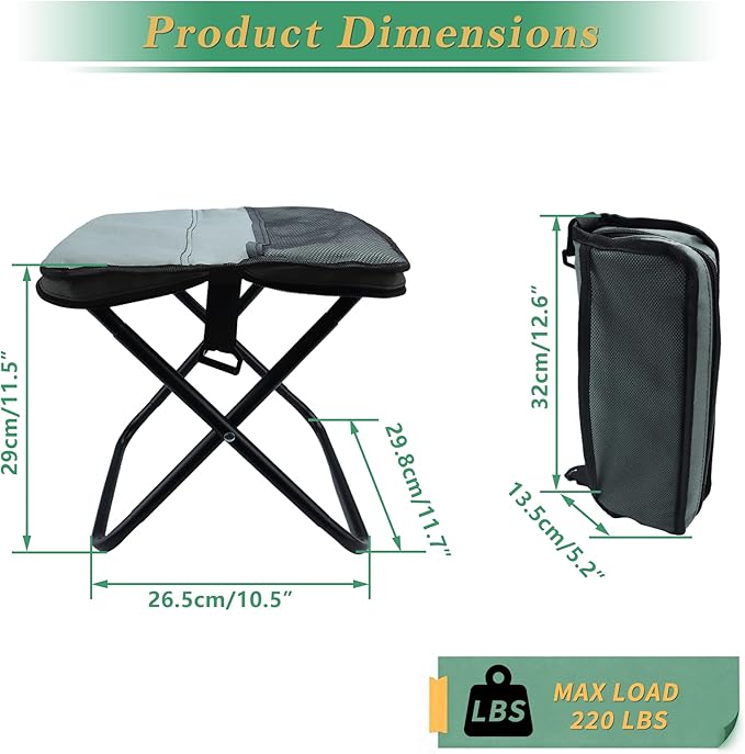 YANYUCB Portable Folding ChairUltralight Collapsible StoolCamping ChairHandbag Style Pocket Foldable Stool for Camping Travel Fishing Hiking and Outdoor Activities(Grey)