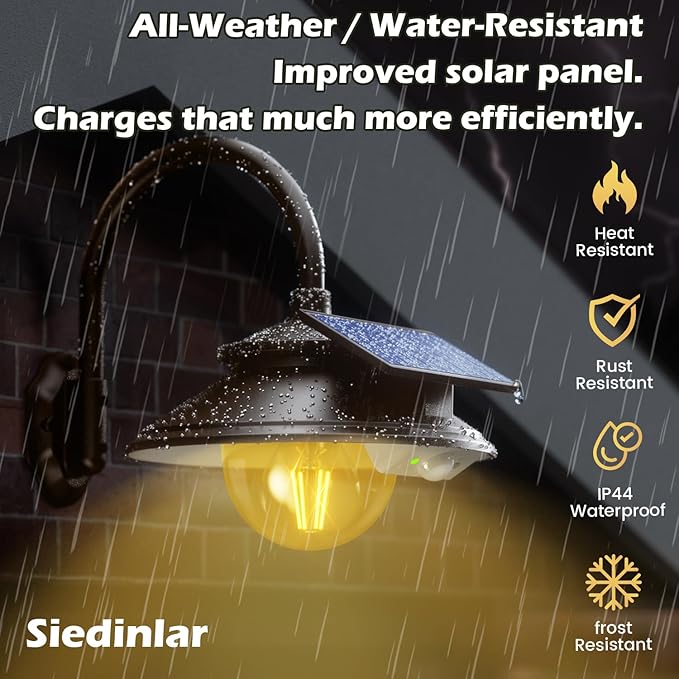SIEDiNLAR Solar Barn Light Outdoor 3 Modes 2 Lighting Garage Shed Light Gooseneck Farmhouse Wall Light Waterproof with Remote/Motion Sensor for Garage Barn Shed Chicken Coop Dark Bronze (2 Pack)