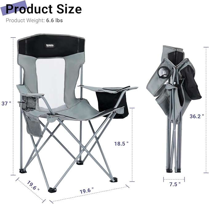 Camping Folding Chair Outdoor Lawn Portable Lightweight Camp Folding Chairs for Adult Outside with Cup Holder Cooler Pouch &amp Side Pocket for Camping Beach Fishing Sports or Tailgating Events