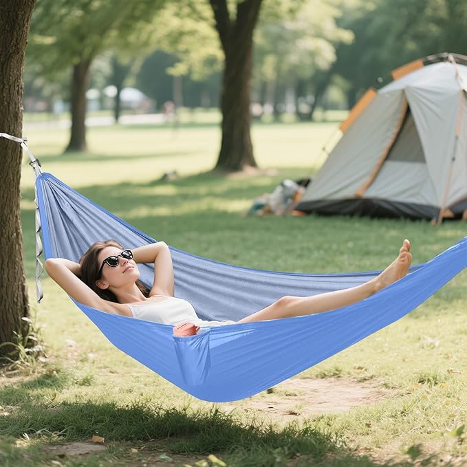 Cornflower Blue Packable Camping Hammock Camping Gear with 2 Tree Straps 114 x 54