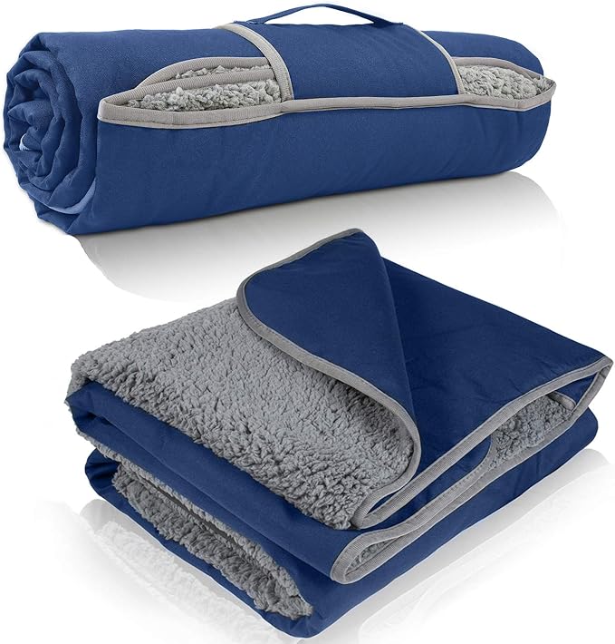 Tirrinia Waterproof Outdoor Blanket with Sherpa Lining Windproof Triple Layers Warm Comfy Foldable for Camping Stadium Beach Picnic Grass Concerts Car Dog 51''X 59'' &amp 59''X 80''