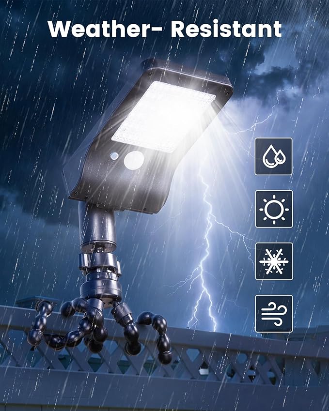 Solar Fence Lights Outdoor 60 LEDs Motion Sensor Security Light with Flexible Octopus Tripod 3 Lighting Modes Adjustable Angle for Fence Deck Camping Patio (4)