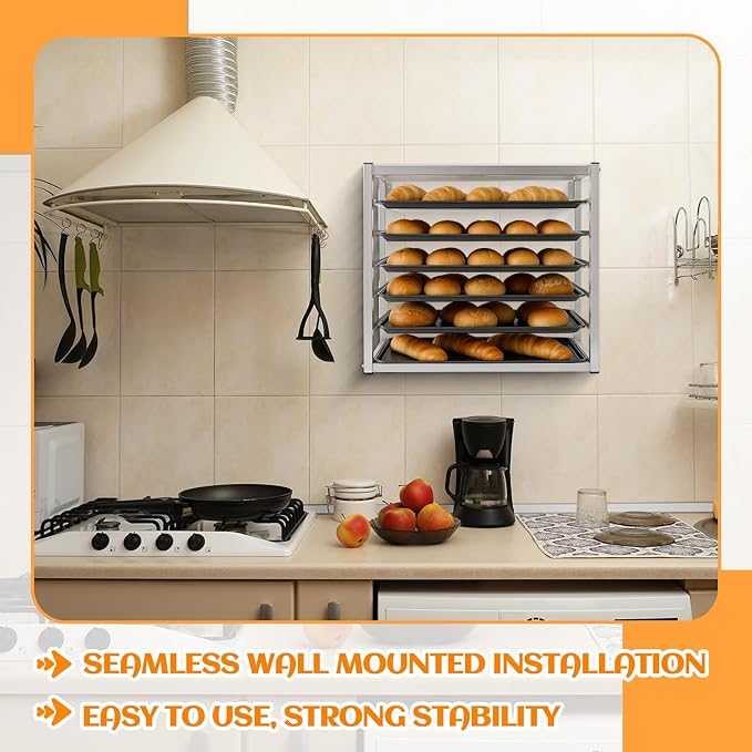 Zonon 6 Tier Wall Mounted Sheet Bun Pan Rack 28 x 18 x 21 Aluminum Baking Tray Racks Holds 6 Full-size Sheet Pans for Bakeries Restaurants Catering Kitchens