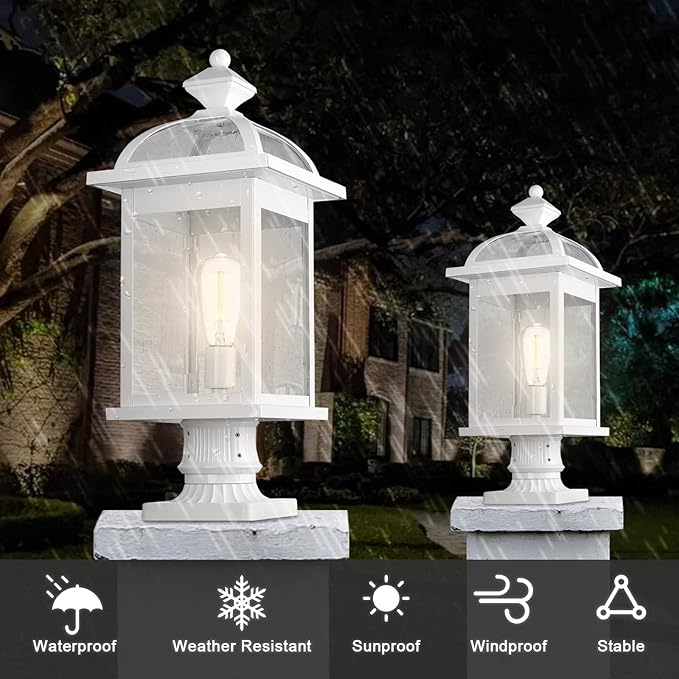 Darkaway Large Post Lights 22inch Outdoor Lamp Post Light Fixture with Seeded Glass Lamp Posts Outdoor Lighting for Patio Garden Pathway (Large White)