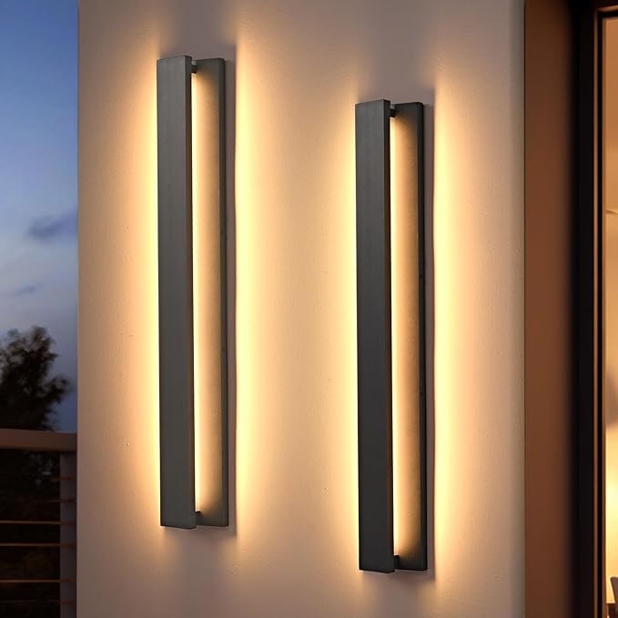 31.5 in Modern Outdoor Wall Light Fixtures 3000K LED Exterior Lighting Fixtures Long Black Outside Porch Light for House Garage Patio Door2 Pack