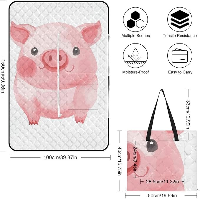 Zipper Lovely Pink Pig Style Picnic Mat Suitable for Travel Camping Park Or Home Use