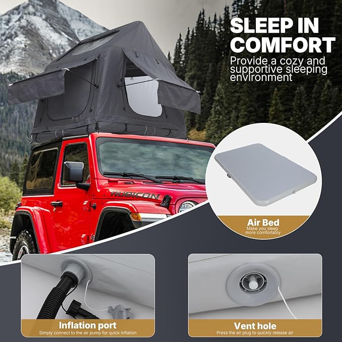 CDEN Inflatable Rooftop Tent SUV Truck Bed Tent 2-3 Person Pop-Up Car Roof Top Tent Overland Tents with Air Mattress Ladder Rainfly Pump for Camping Outdoor Travel