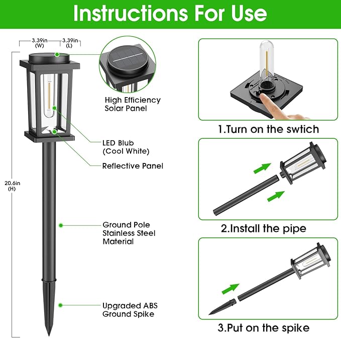 Solar Pathway Lights Outdoor 8 Pack Solar Powered Garden Lights Waterproof Auto On/Off Outdoor Landscape Lights for Patio Walkway Driveway Lawn Pool Decor. (Warm White)
