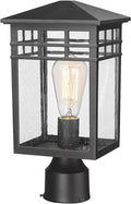 Outdoor Post Light Fixture Modern Exterior Pillar Lantern with Black Finish &amp Seeded Glass Pole Light for Garden Backyard Courtyard Patio Porch RZ009-P BK