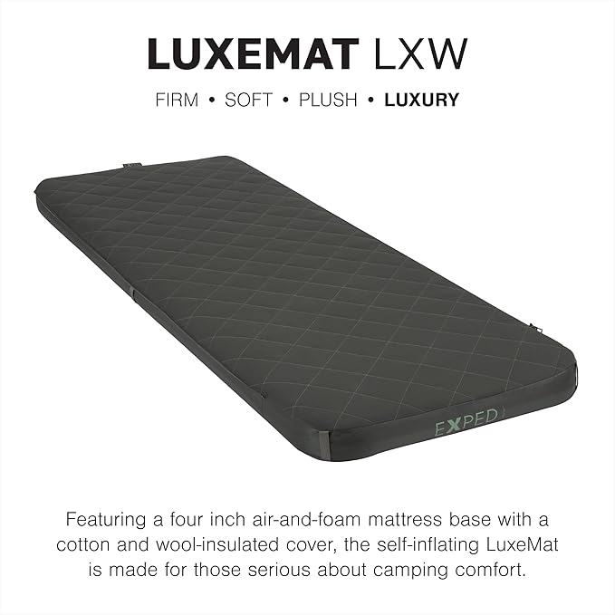 Exped LuxeMat Single LXW - Self Inflating Luxury Sleeping Mat 4” Foam Pad Pump Included