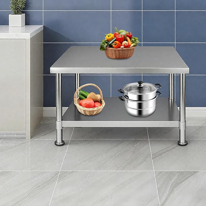 Eapmic Undershelf for Work Tables Adjustable Lower Shelf Stainless Steel Bottom Shelf Add for Commercial Prep Table Restaurant Kitchen Bakery Garage Workshop Use (21.65x9.84in)