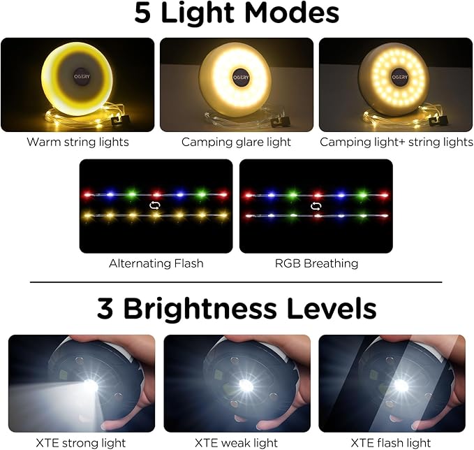 OGERY 2-Pack Camping String Lights 32.8FT Rechargeable Christmas String Lights Outdoor/Indoor 8 Modes 4-in-1 Quick Storage Fairy Lights Portable Lamp for Xmas Tree Decor Party Camping Essentials
