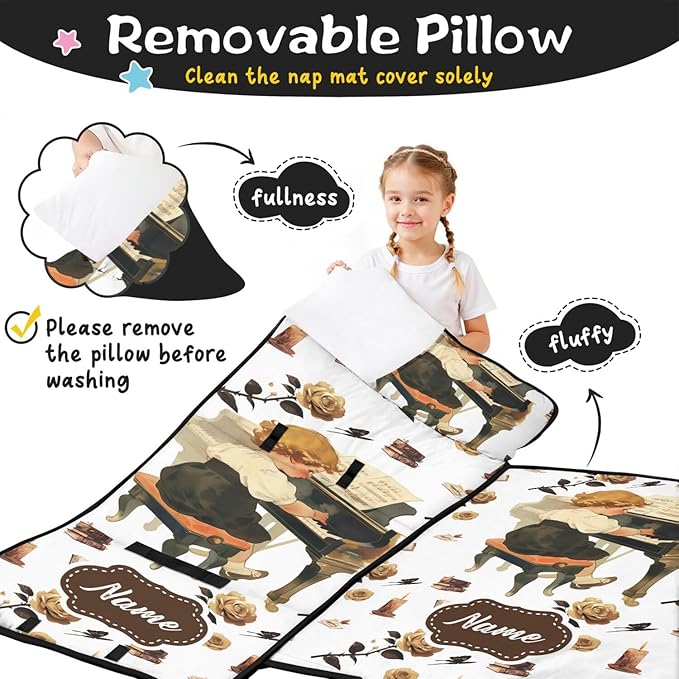 Personalized Toddler Nap Mat – Custom Name Sleeping Bag with Pillow &amp Blanket Roll-Up All-in-One Nap Mats