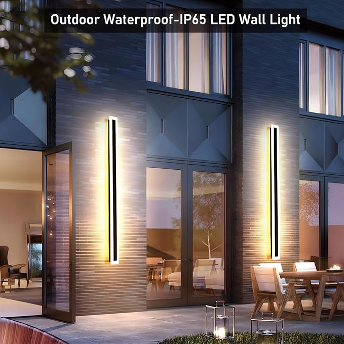 59inch-2Pack Long Outdoor Modern LED Wall Light45W Waterproof IP65 Warm White 110V led Wall Mount Lighting Fixture Rectangular Black Wall Lights Elegant Frosted White Acrylic Anti Rust