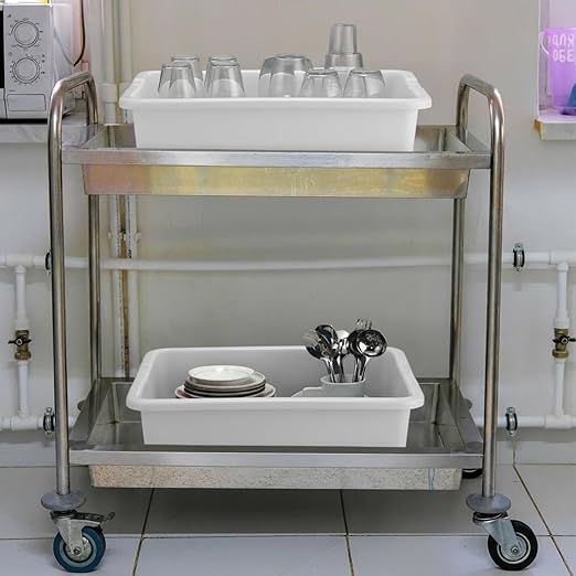 6 Pcs Commercial Bus Tubs 21.1 L x 16.9 w x 6.6 h Large Plastic Tubs Heavy Duty Wash Basin Tote Box for Restaurant Home Hotel Kitchen Organization Storage(White)