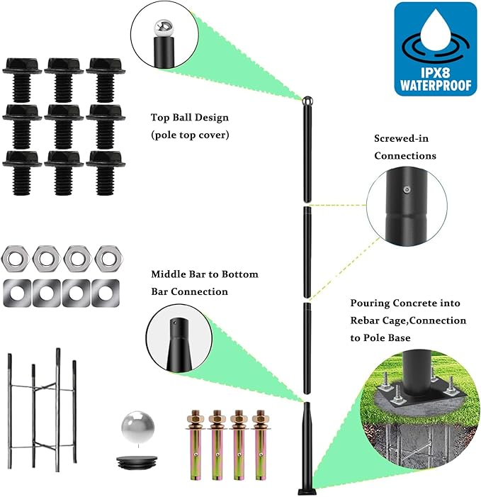 Street Light Pole 13 Ft Tall - Outdoor Adjustable Heavy Duty Metal Street Lamp Post for Outside Solar Street Lights with Mounting Rebar Cage Base for BackyardParking LotWalkway