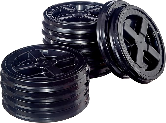 Gamma Seal Lids for 3.5 5 6 and 7 Gallon Buckets – Pack of 12 Black Gamma Lids – Food Grade BPA Free Reusable Lids Made in USA