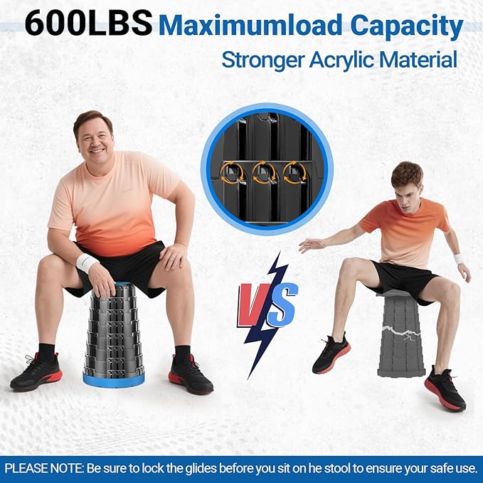 2025 Upgraded Collapsible Stool with PU Cushion Folding Camping Stool with Carry Bag Waterproof &amp Durable Cushion Lightweight Sturdy Retractable Suitable for Camping Fishing Hiking (Blue)