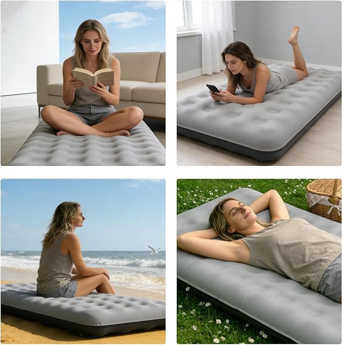 Single Size Air Mattress - Inflatable Camping Bed Inflatable Single Bed for Camping Home &amp Travel(Grey)
